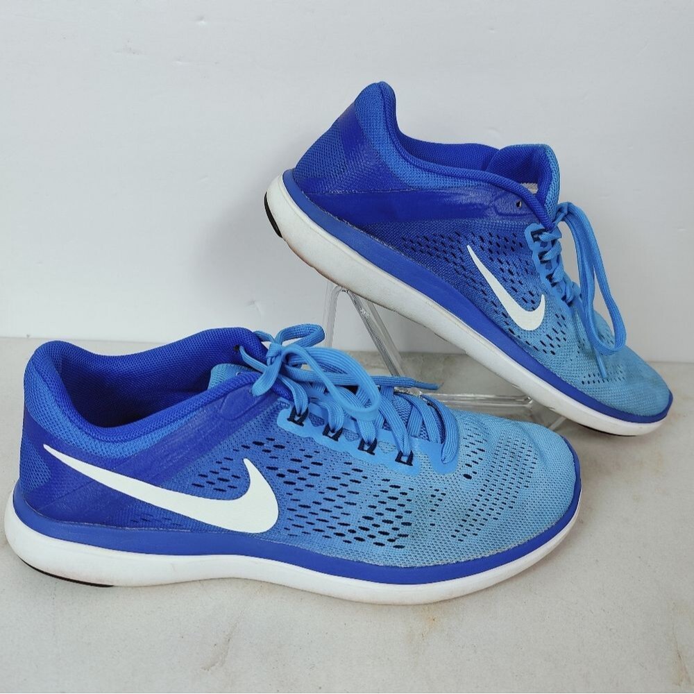 Nike Women's Flex 2016 RN Blue Glow White Racer Running Shoes Sneakers, 8
